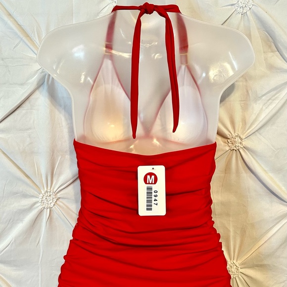 NWT Womens Red One Piece Halter Style Swimsuit- Medium - Picture 6 of 8